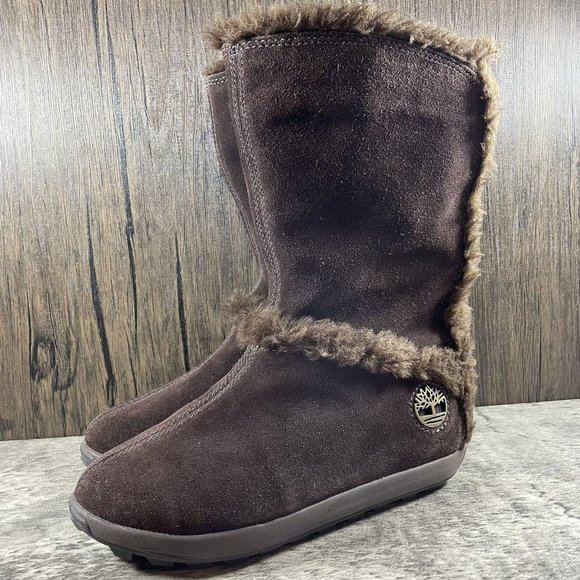 Timberland Women's Size 5 M Brown Suede Faux Fur Lined Slip On Cozy Boots - Picture 2 of 9